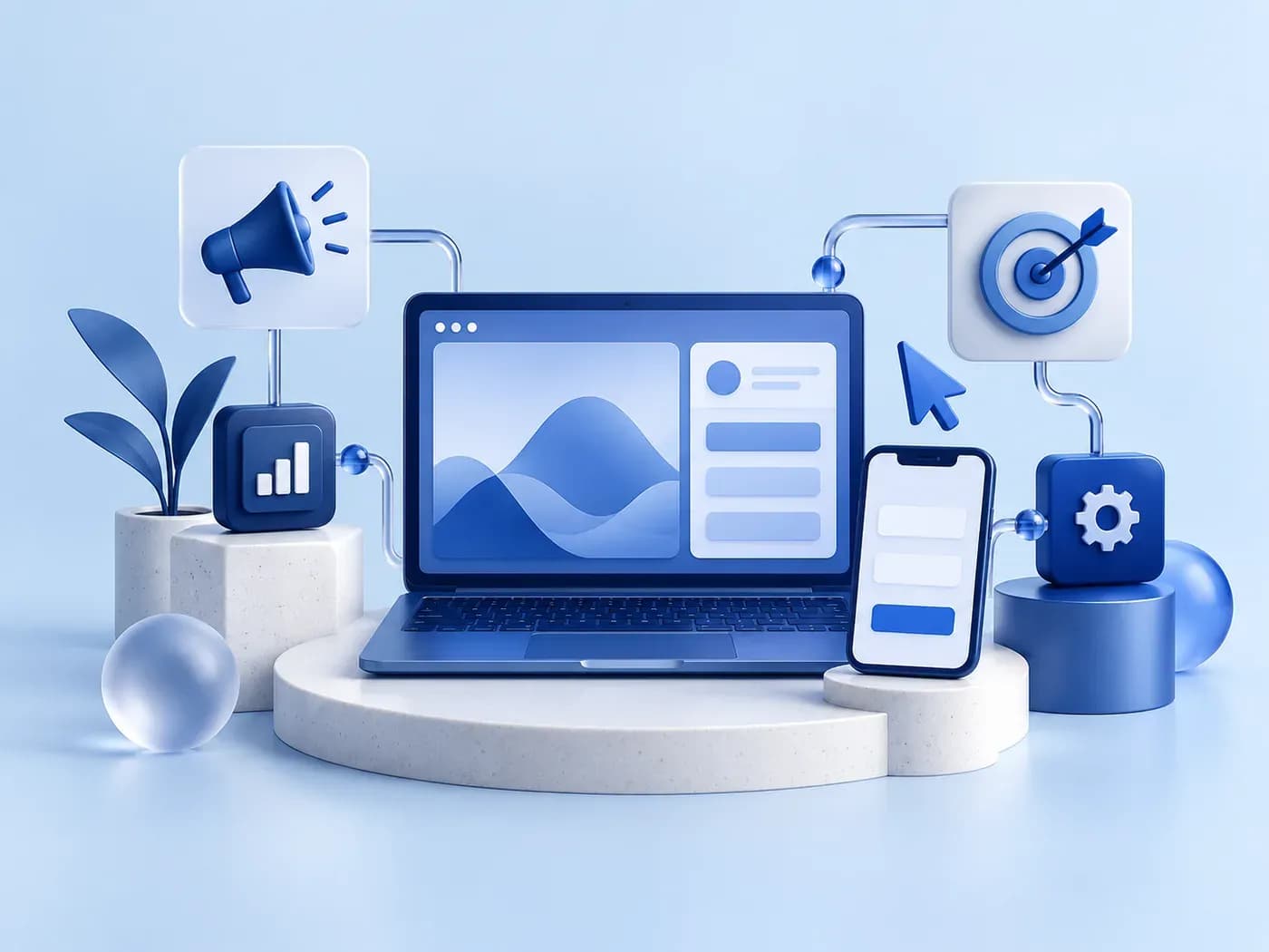 Illustration: Online-Marketing und Softwareentwicklung